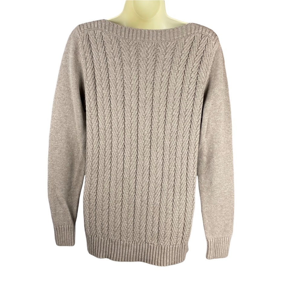 L.L.Bean Womens Taupe Cable Knit Pullover Sweater